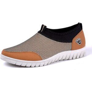 🆕Men's Beige Breathable Casual Loafers Mesh Summer Lightweight Slip-on Shoes